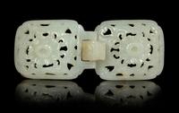 A Pale Celadon Jade Two-Part Belt Buckle Length 4 3/4 inches. — LATE 19TH CENTURY