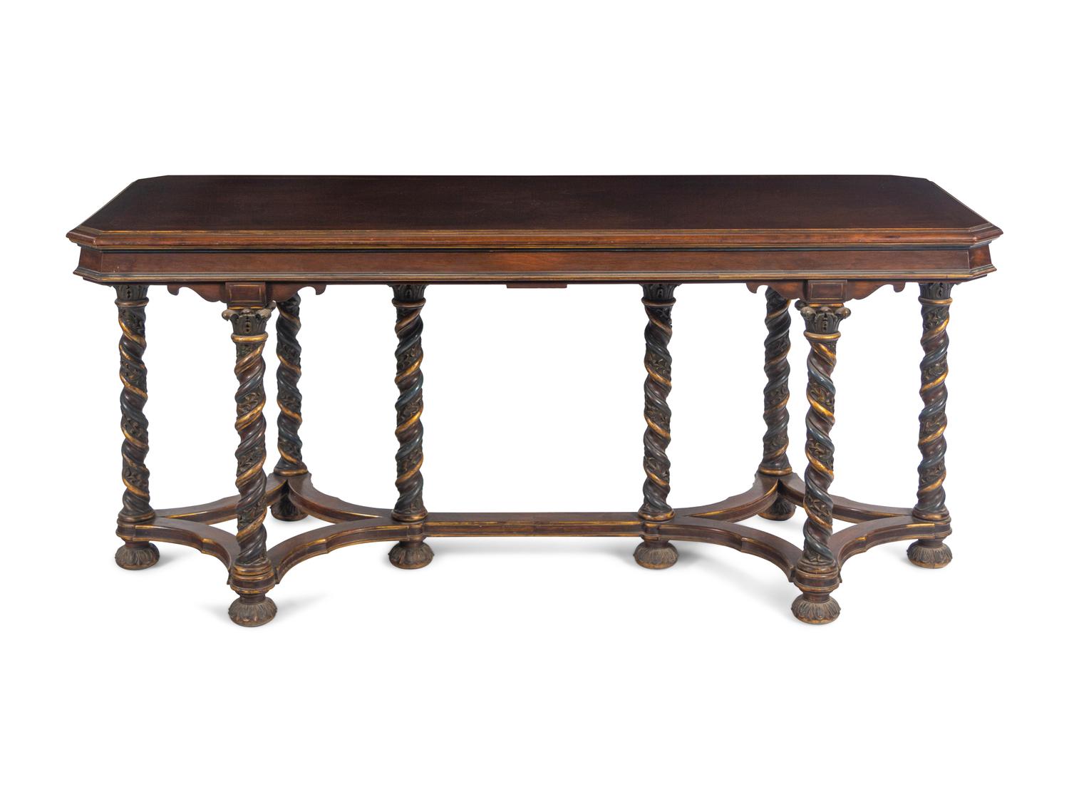 An Italian Parcel Gilt Carved Walnut Console Table
