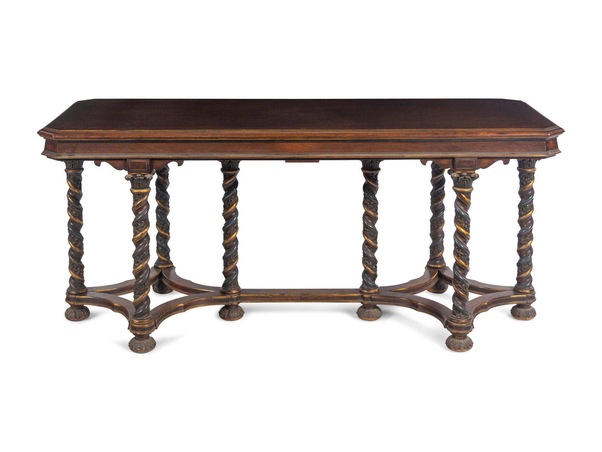 An Italian Parcel Gilt Carved Walnut Console Table