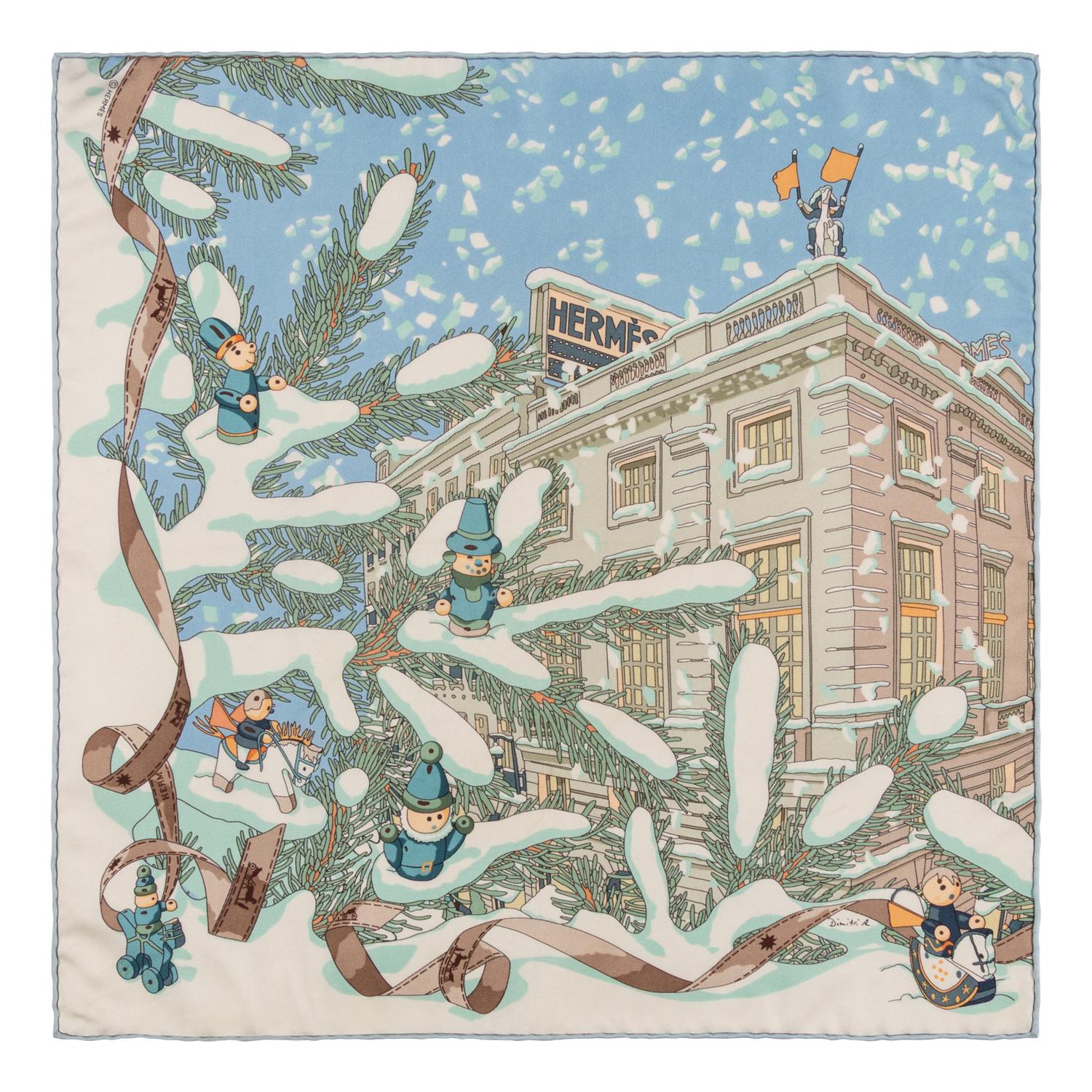 Hermès, Three Silk Scarves, Two Winter-Themed