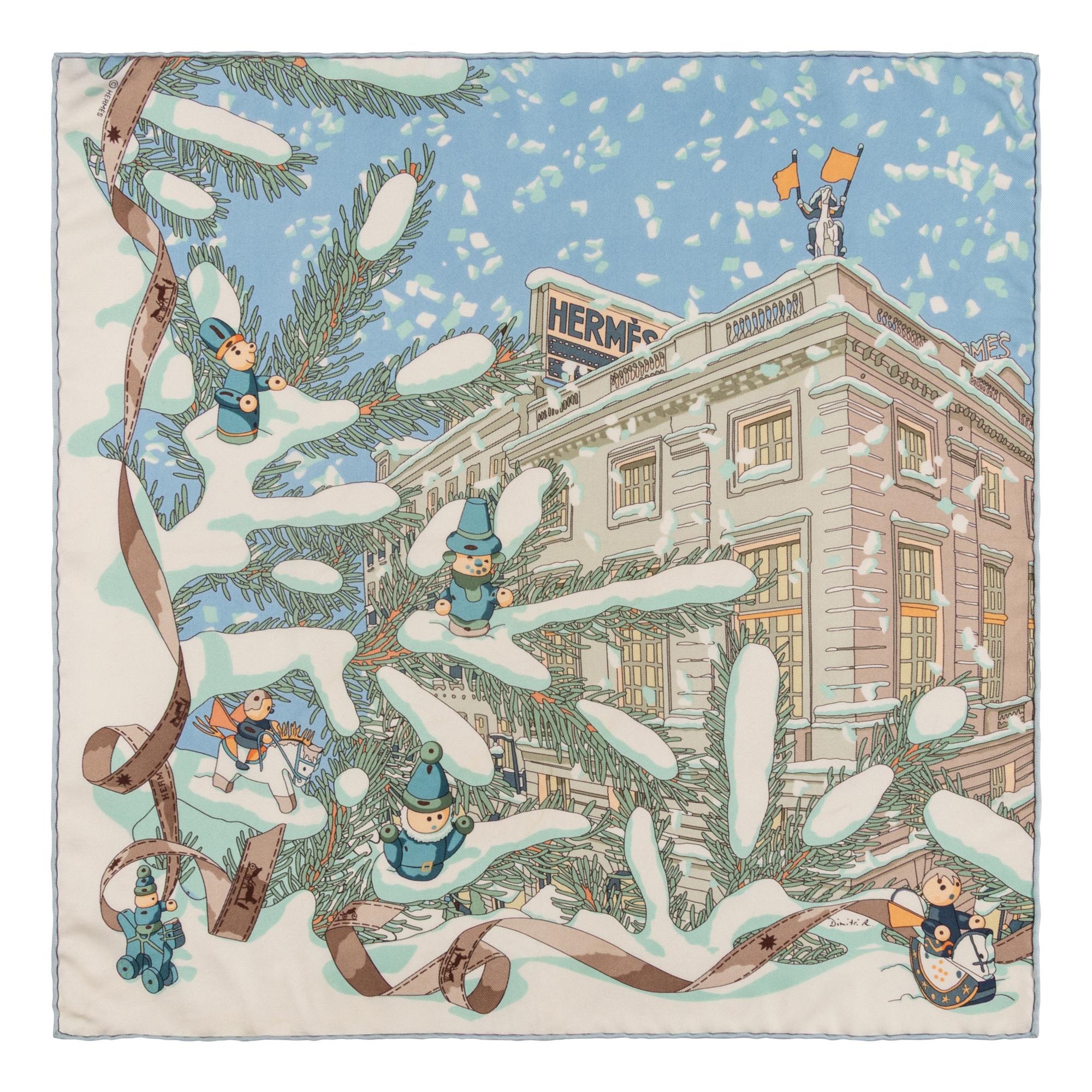 Hermès, Three Silk Scarves, Two Winter-Themed