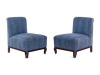 A Pair of Custom Upholstered Slipper Chairs Designed by Ruthie Alan of Alan Design Studio