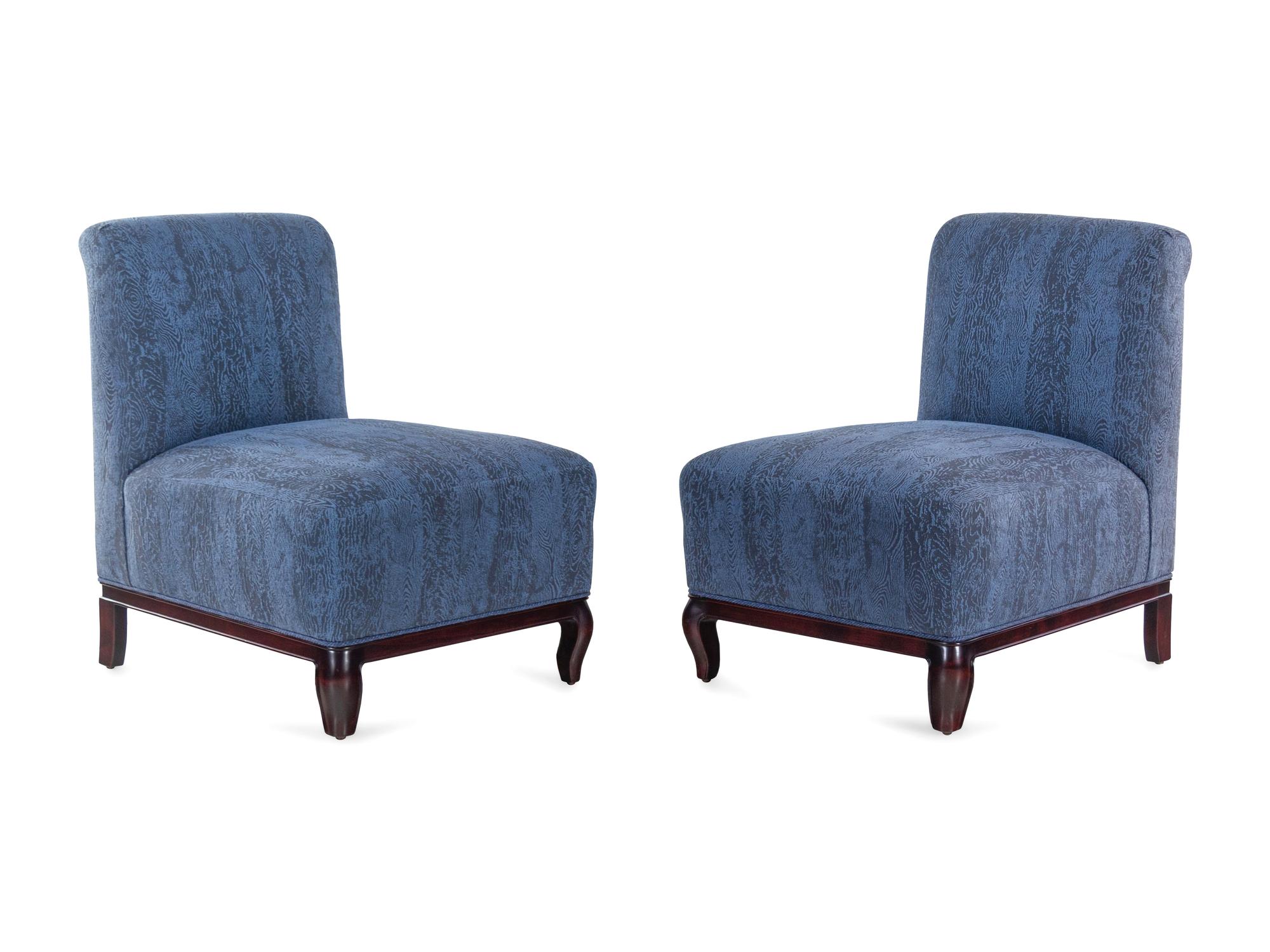 A Pair of Custom Upholstered Slipper Chairs Designed by Ruthie Alan of Alan Design Studio