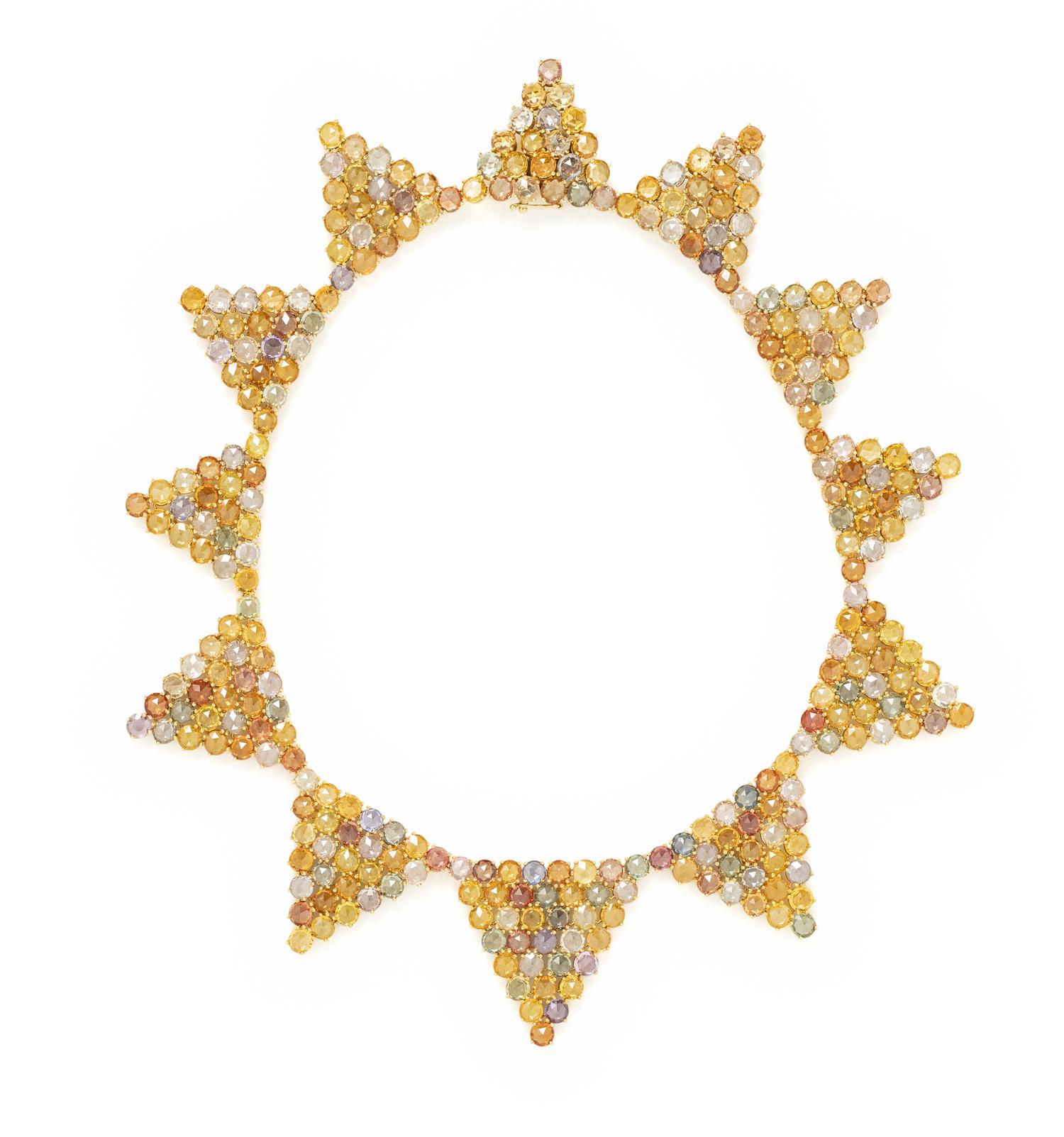 PAOLO COSTAGLI, YELLOW GOLD AND MULTICOLOR SAPPHIRE COLLAR NECKLACE