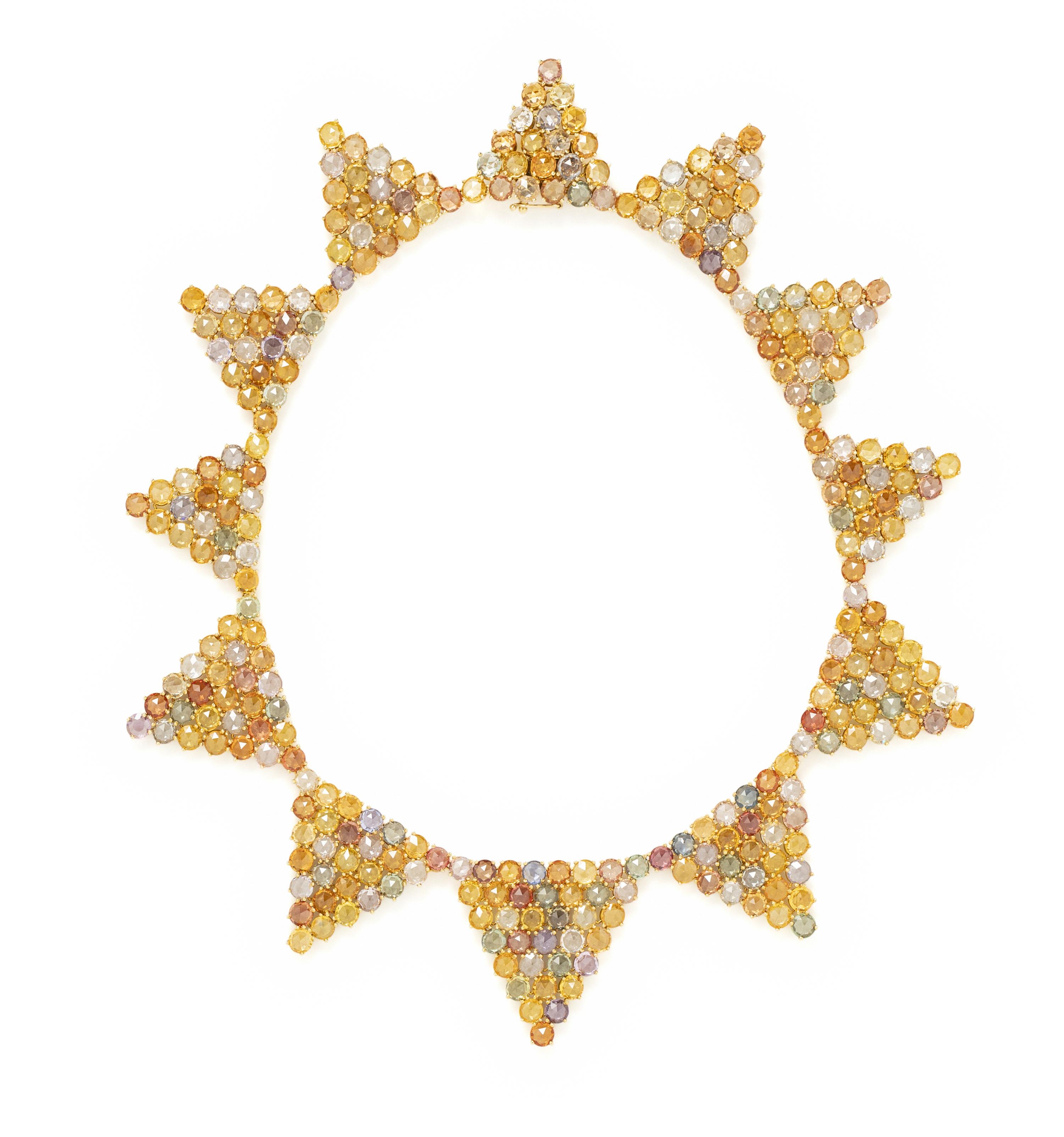PAOLO COSTAGLI, YELLOW GOLD AND MULTICOLOR SAPPHIRE COLLAR NECKLACE