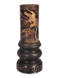 A Japanese Lacquer Brush Pot on Stand