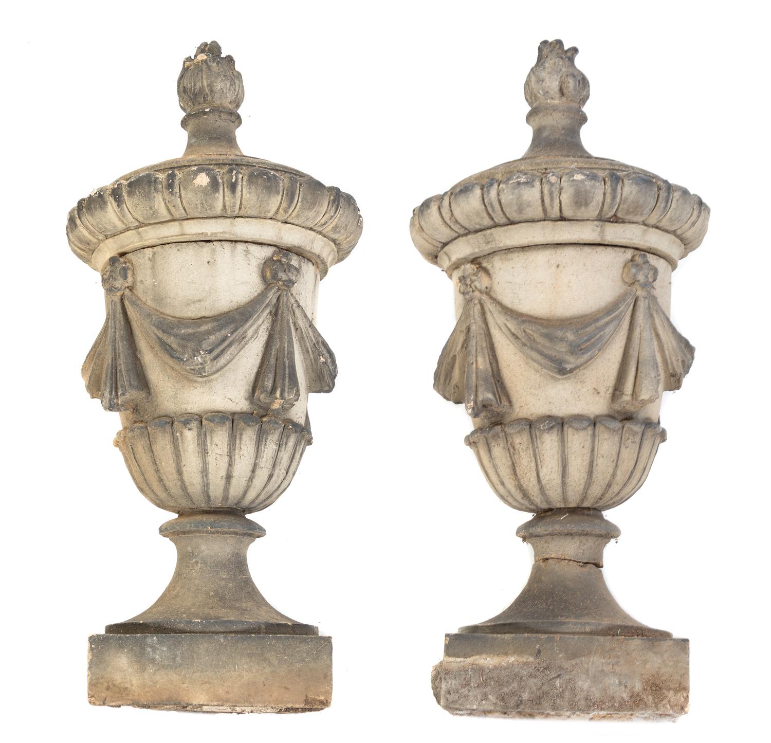 A Pair of Stone Garden Urns Height 31 1/2 inches. — LATE 19TH/EARLY 20TH CENTURY