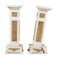 A Pair of Marble and Gilt Bronze Mounted Pedestals