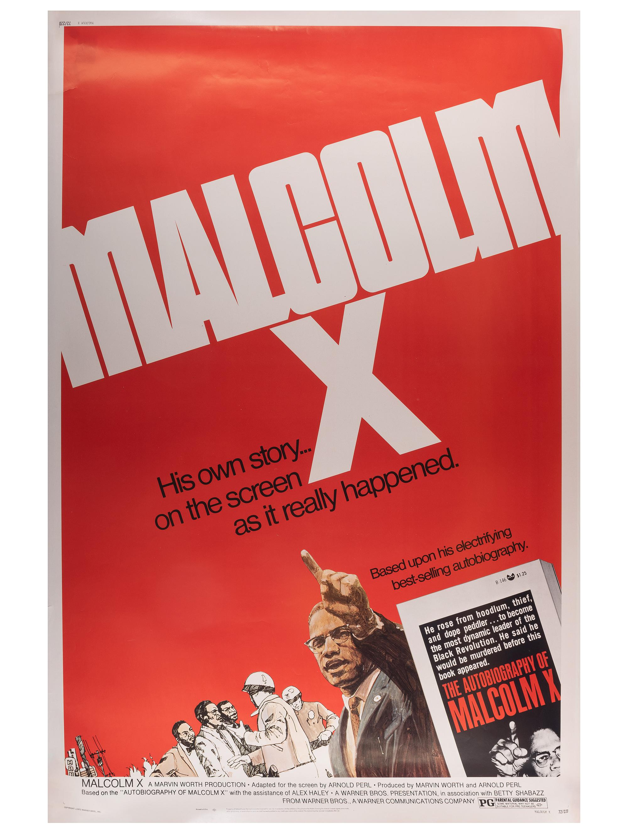 [CIVIL RIGHTS]. Malcolm X: His Own Story . . . On the Screen as it Really Happened . Warner Bros., 1972.