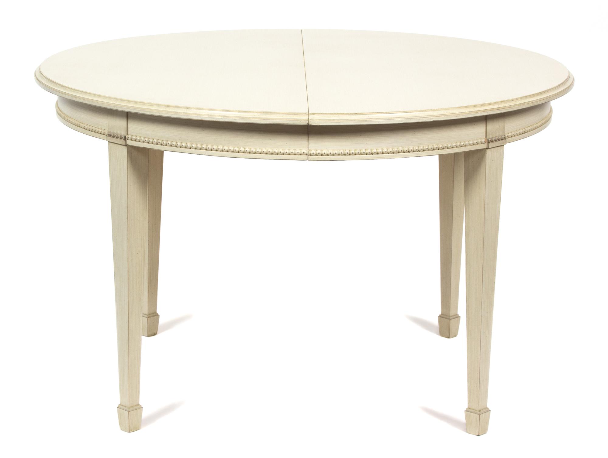 A Gustavian Style Painted Dining Table Height 29 1/2 x diameter closed 46 1/2 inches. — K.A. ROOS, HELSINGBORG, 20TH CENTURY