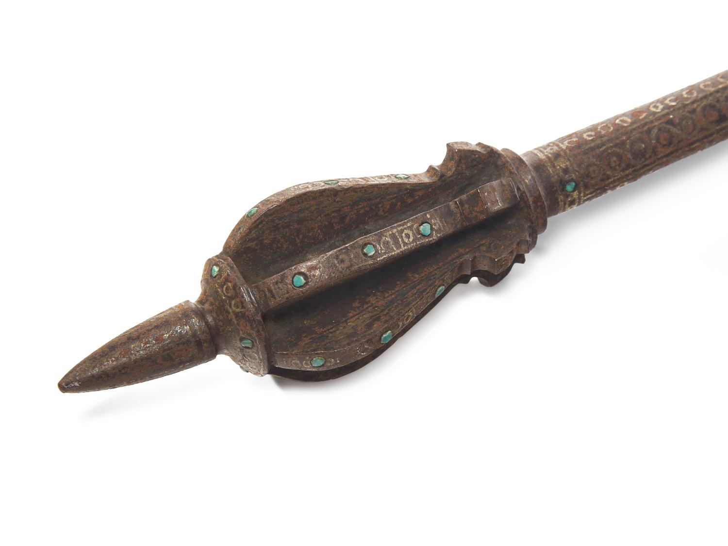 An Indian Silver-Inlaid Iron Flanged Mace, Shishpar