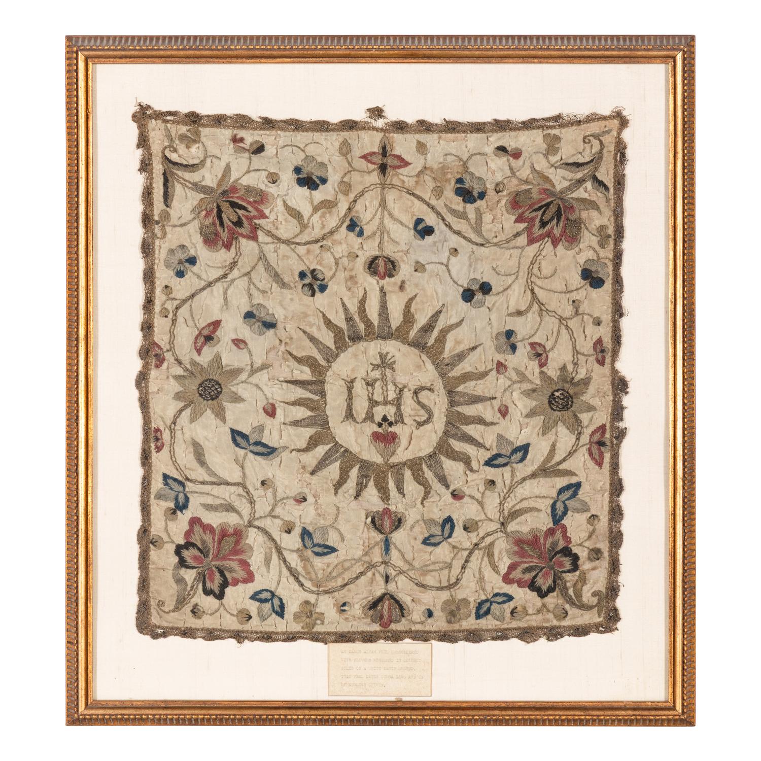 An English Silk, Wool and Metalic-Thread Embroidered Satin Altar Veil