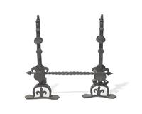 A Pair of Wrought Iron Andirons with Crossbar, Early 20th Century