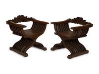 A Pair of Italian Walnut Savonarola Folding Chairs