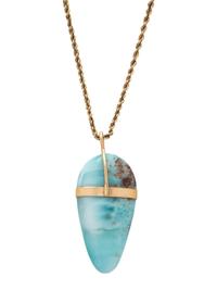 YELLOW GOLD, LARIMAR AND AQUAMARINE PENDANT/NECKLACE