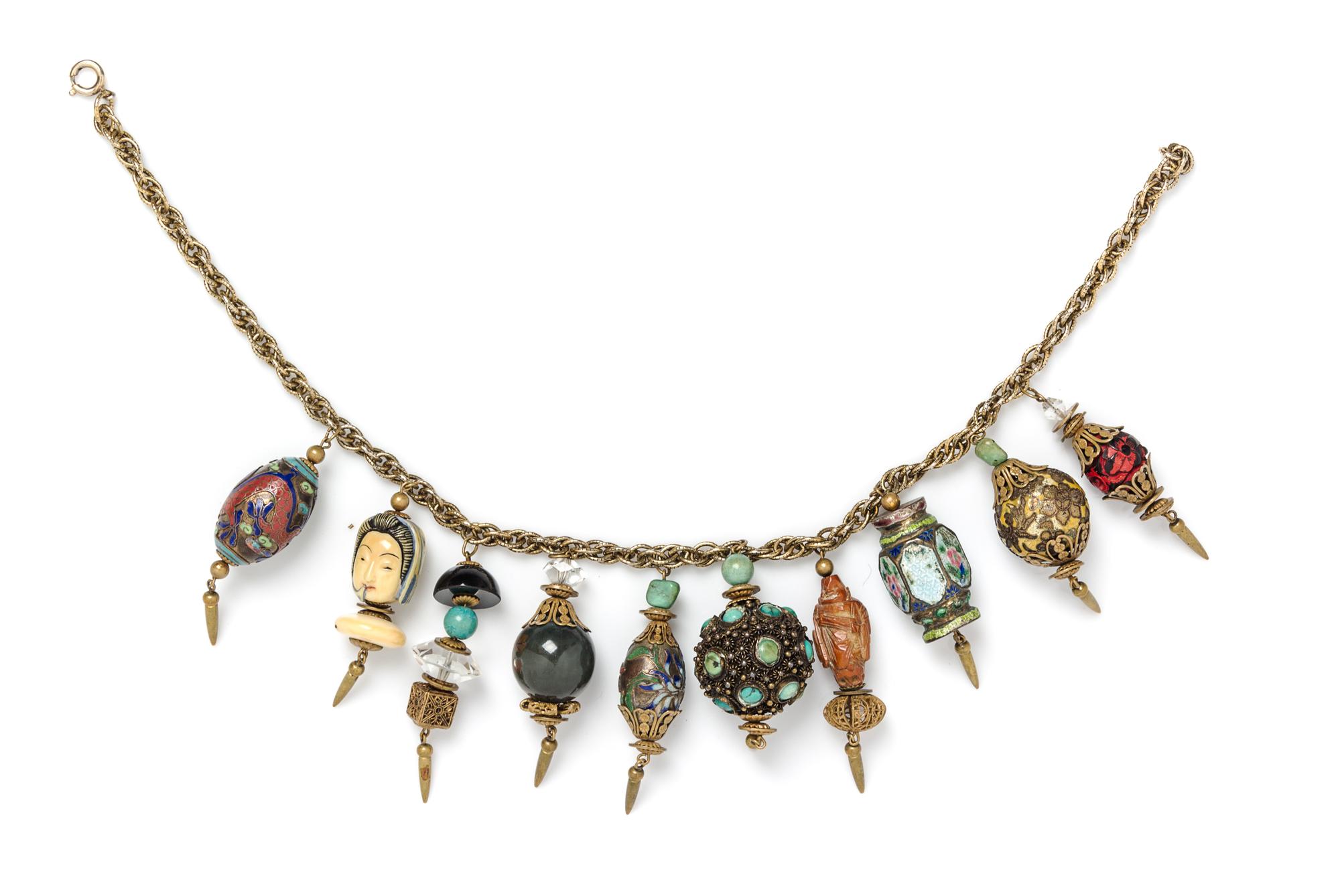A Miriam Haskell Chinoiserie Charm Necklace, 14" length.