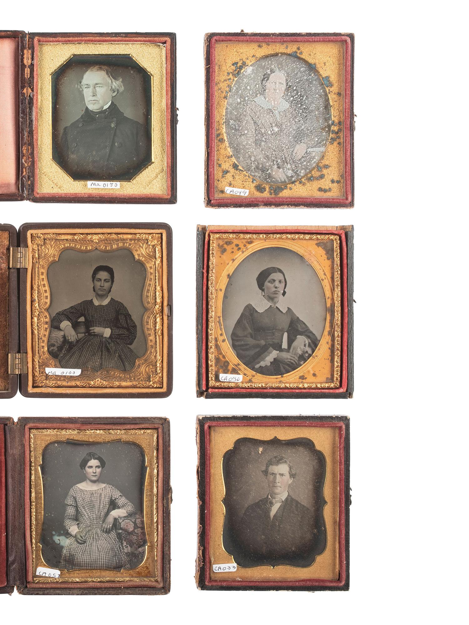 [EARLY PHOTOGRAPHY]. 35 assorted images including paper, tintype, ambrotype, and daguerreotype portraits.