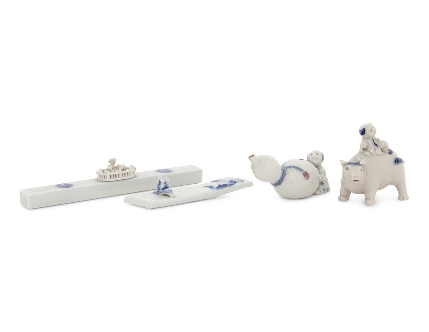Four Japanese Blue and White Porcelain Scholar's Objects