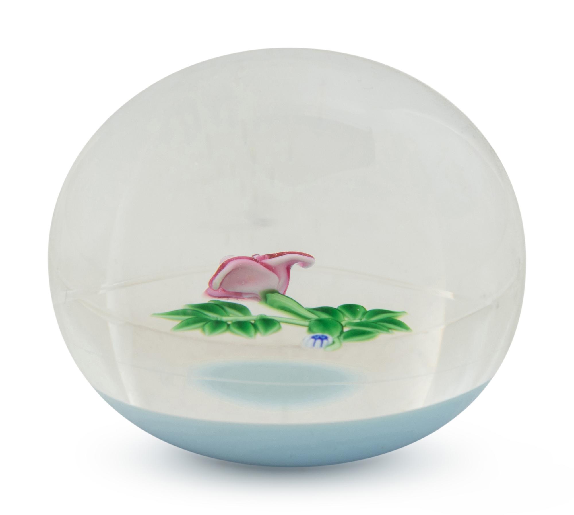 A Francis Whittemore Pink Flower on White Ground Glass Paperweight