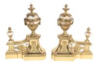 A Pair of Louis XVI Style Gilt-Bronze and Onyx Chenets
