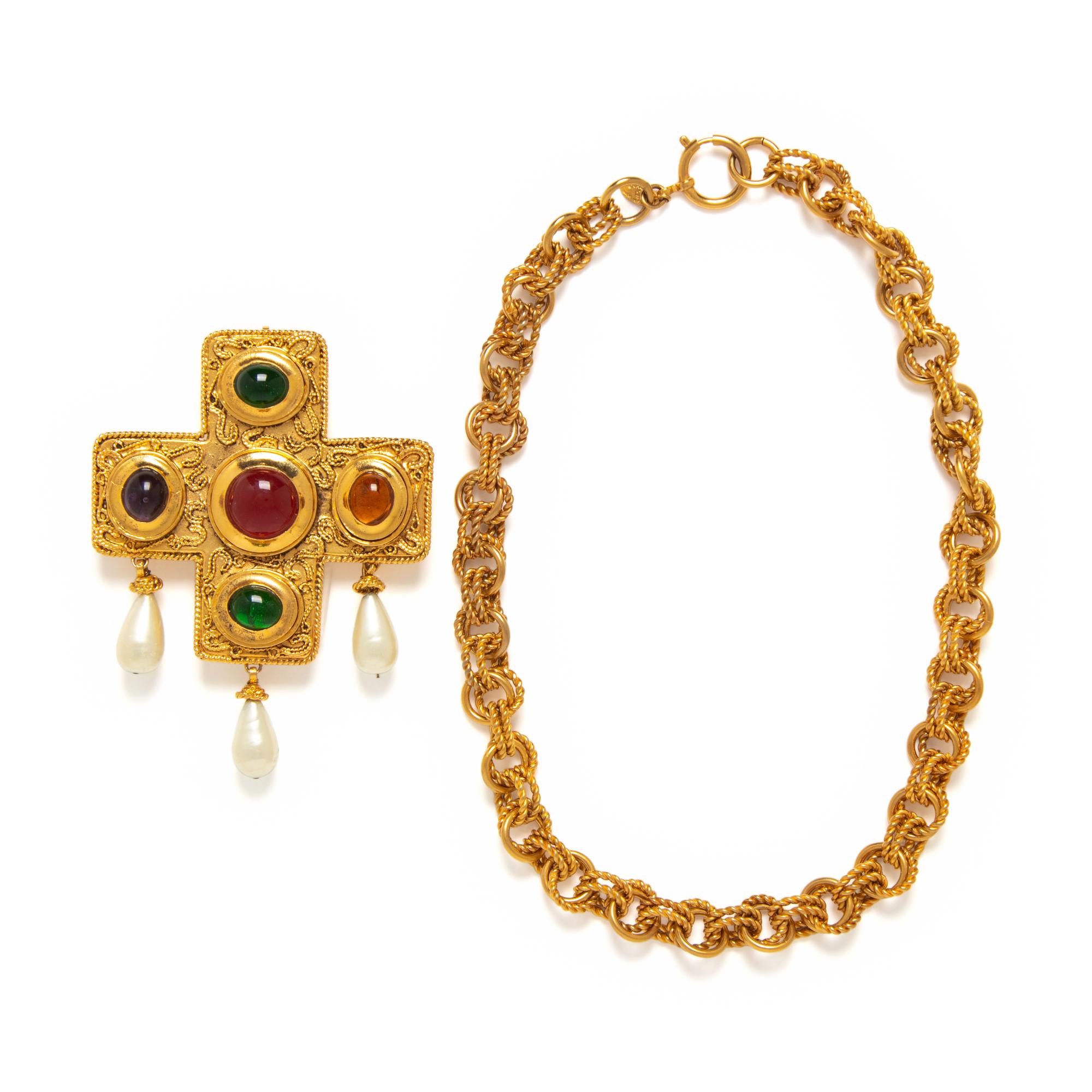 Chanel, Important Gripoix Byzantine Cross Pendant Necklace/Brooch