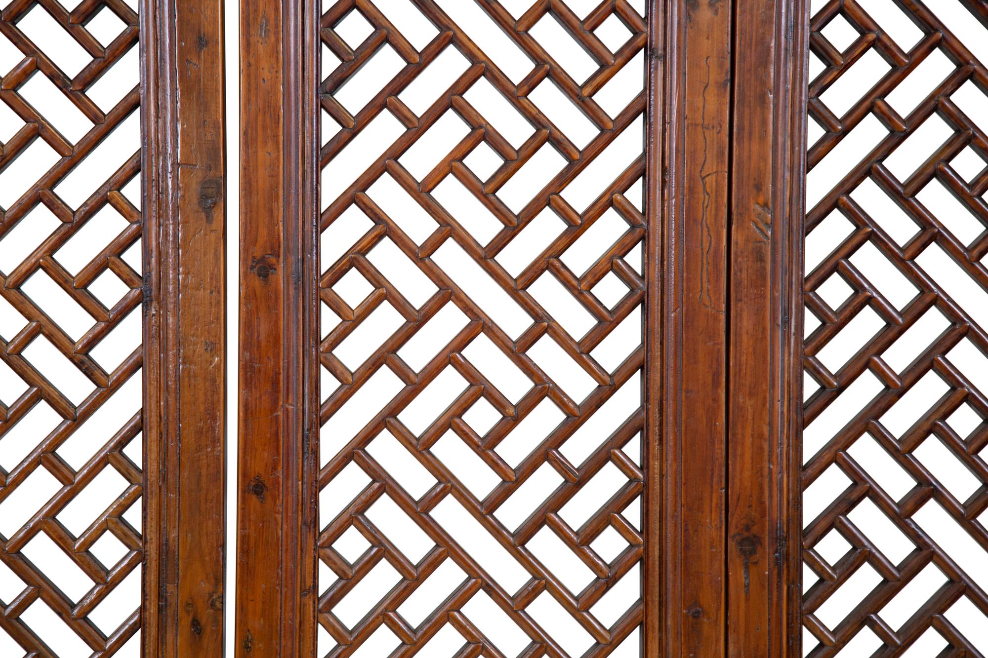 A Chinese Pierce Carved Hardwood Four Panel Screen