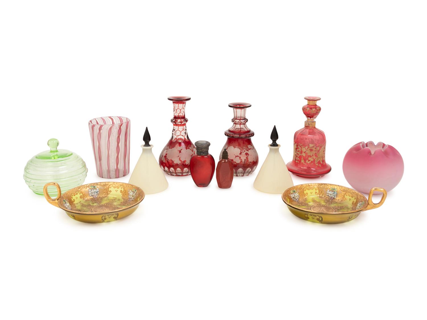 A Collection of Twelve Colored Glass Articles