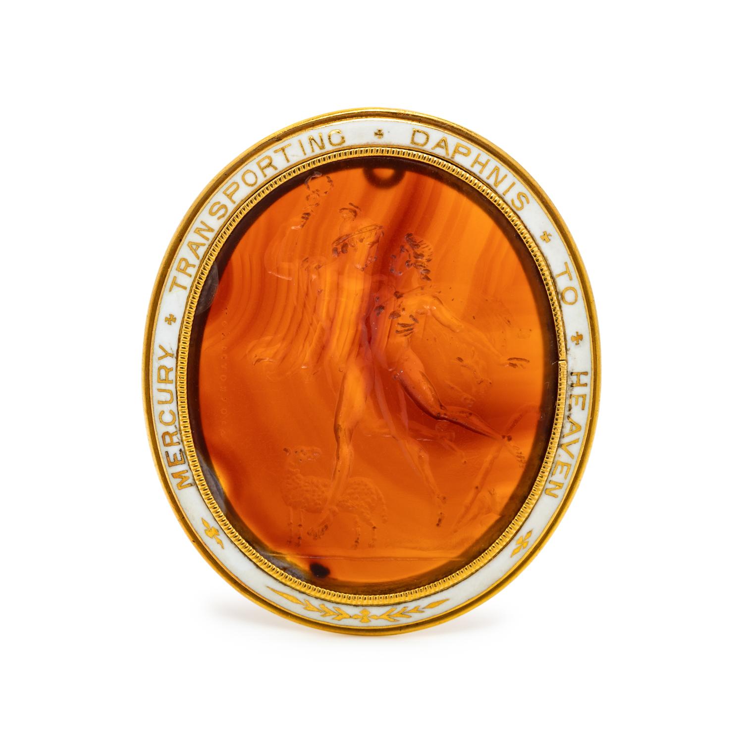 ANTIQUE, AGATE INTAGLIO BROOCH