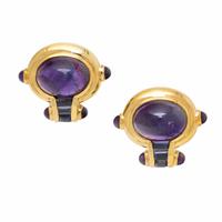 Amethyst, Iolite, and Yellow Gold Earrings