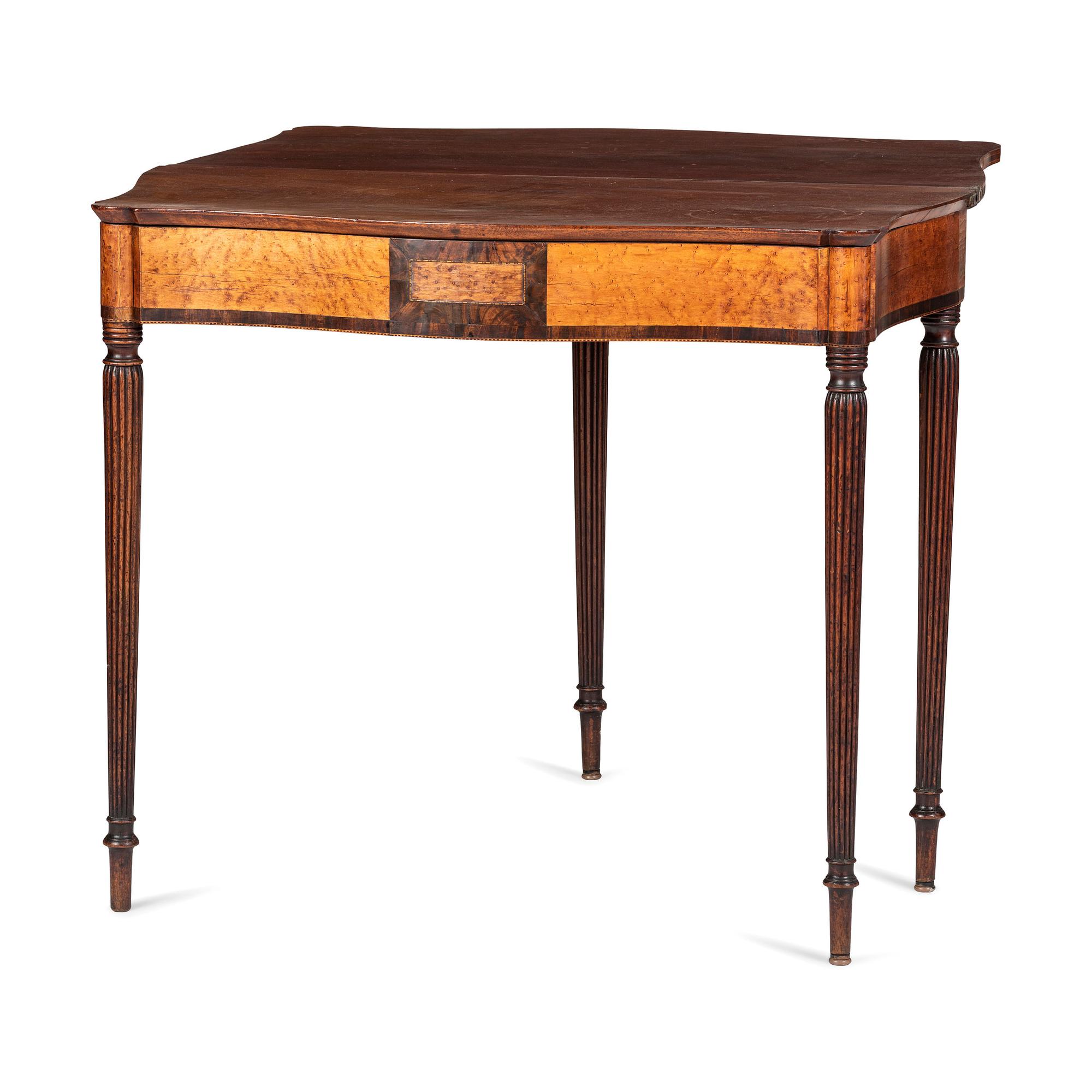 A Federal Inlaid Bird's Eye Maple and Mahogany Serpentine Games Table