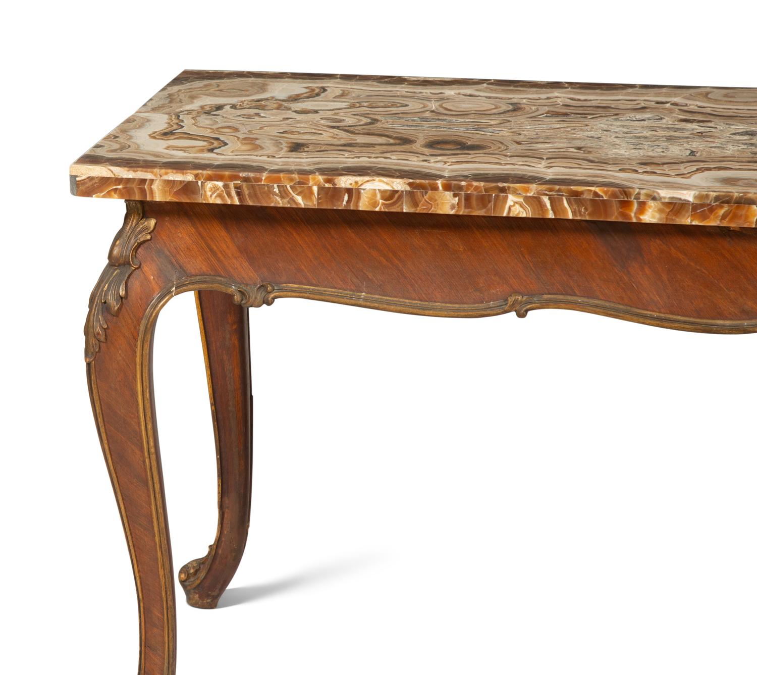 An Italian Painted and Parcel Gilt Table with Agate Top