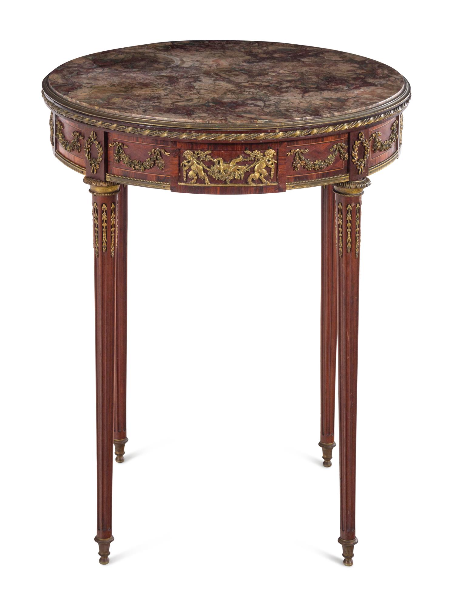 A Louis XVI Style Marble-Top Bouillotte Table