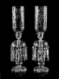A Pair of Cut, Molded and Etched Glass Girandoles