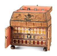 An English Silk and Metallic Thread Embroidered Jewelry Casket