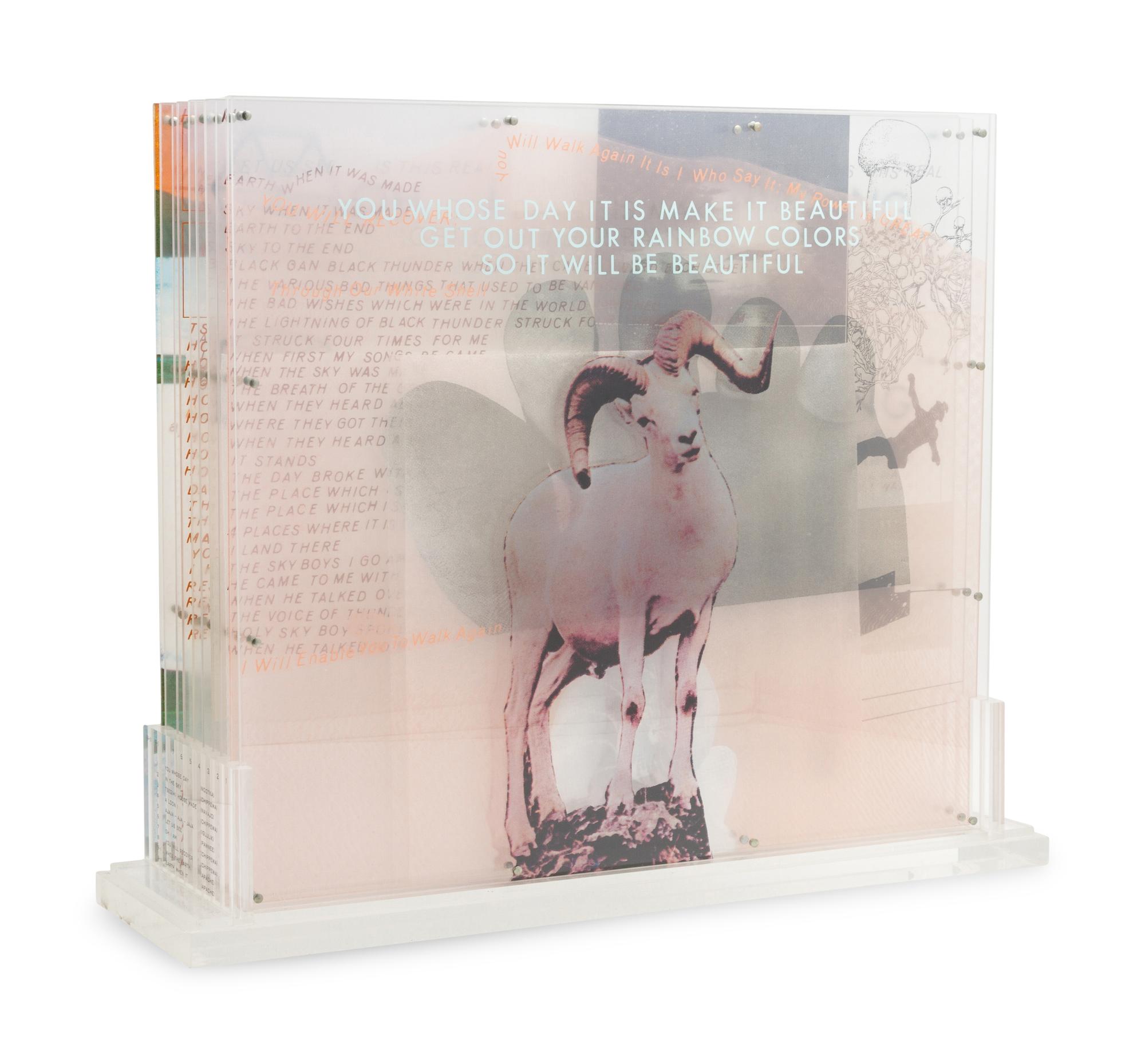 Opal Gospel (complete set of ten screenprints in colors on movable acrylic panels with the original Lucite base and screenprinted stainless steel cover), 1971