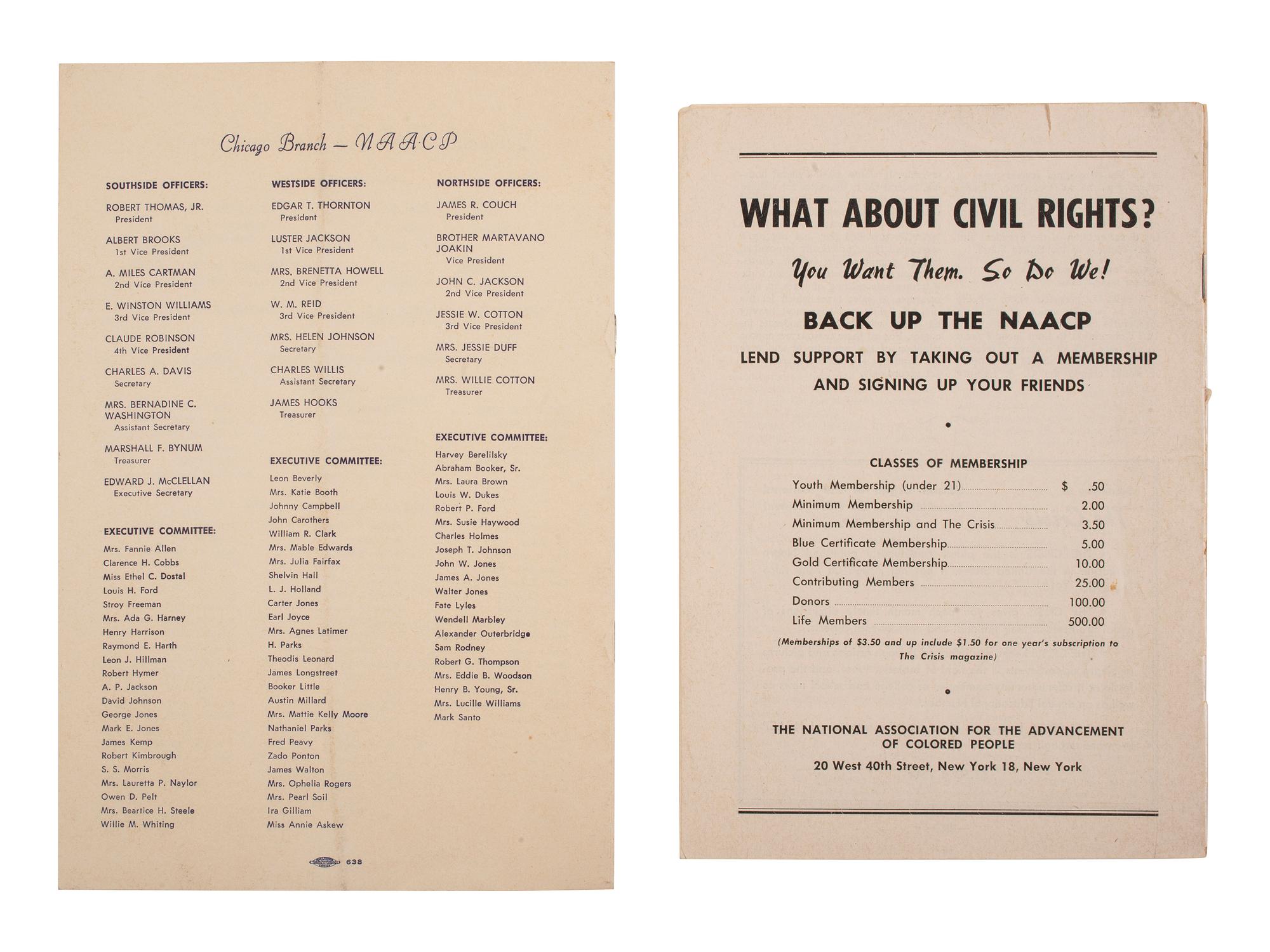 [CIVIL RIGHTS]. A group of items related to the NAACP incl. membership card and certificate.