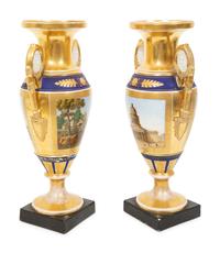 A Pair of Paris Porcelain Urns with Bisque Portrait Medallions
