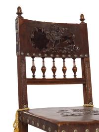 A Set of Six William and Mary Style Oak and Leather-Upholstered Dining Chairs