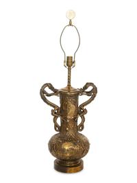 A Chinese Gilt Bronze Dragon Urn Lamp