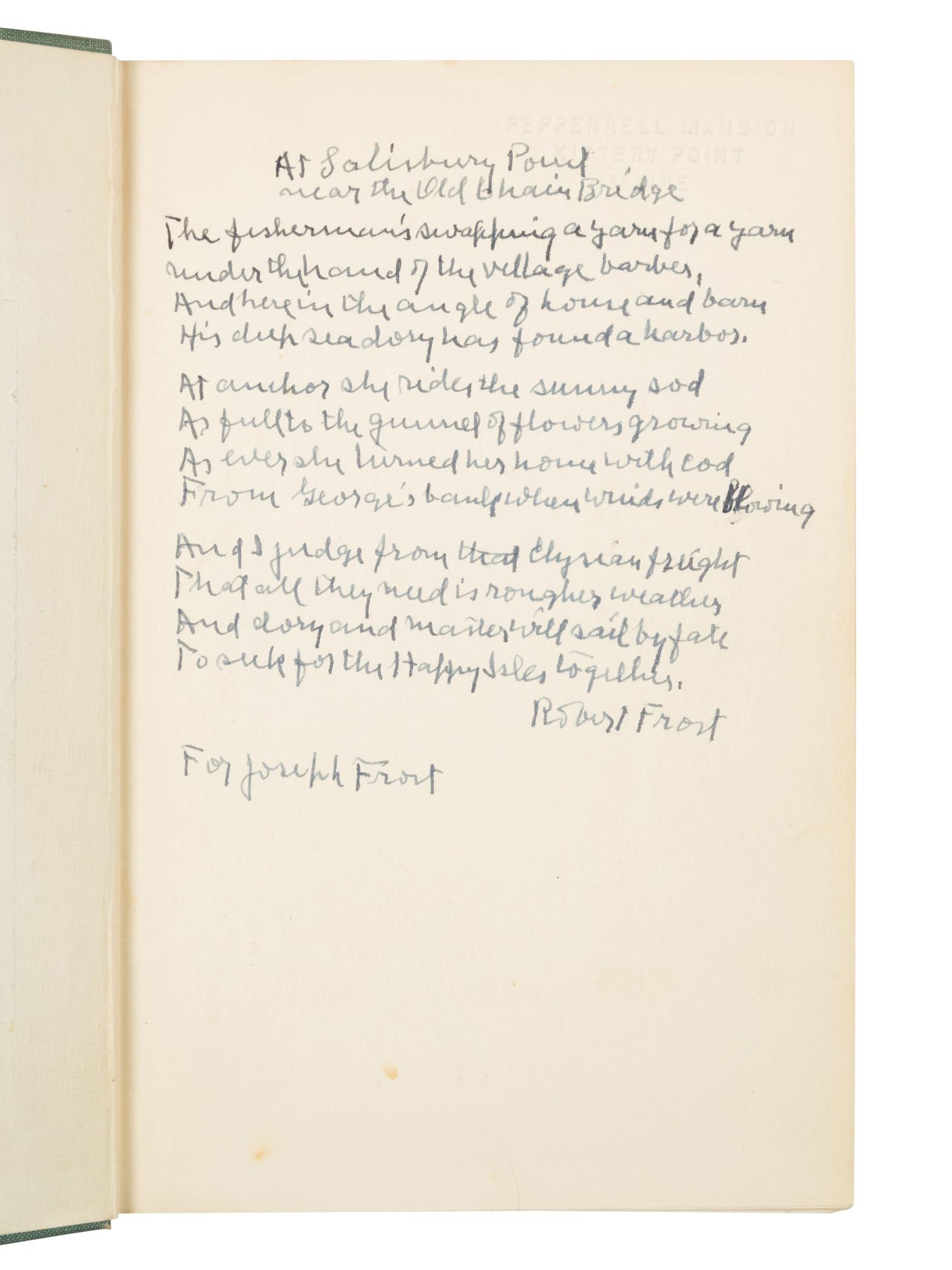 FROST, Robert (1874-1963). A group of 9 collected signed works, including: