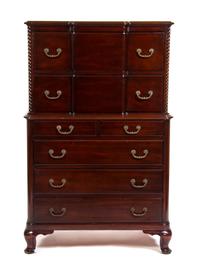 A Chippendale Style Mahogany Chest on Chest Height 56 x width 35 x depth 18 inches. — 20TH CENTURY
