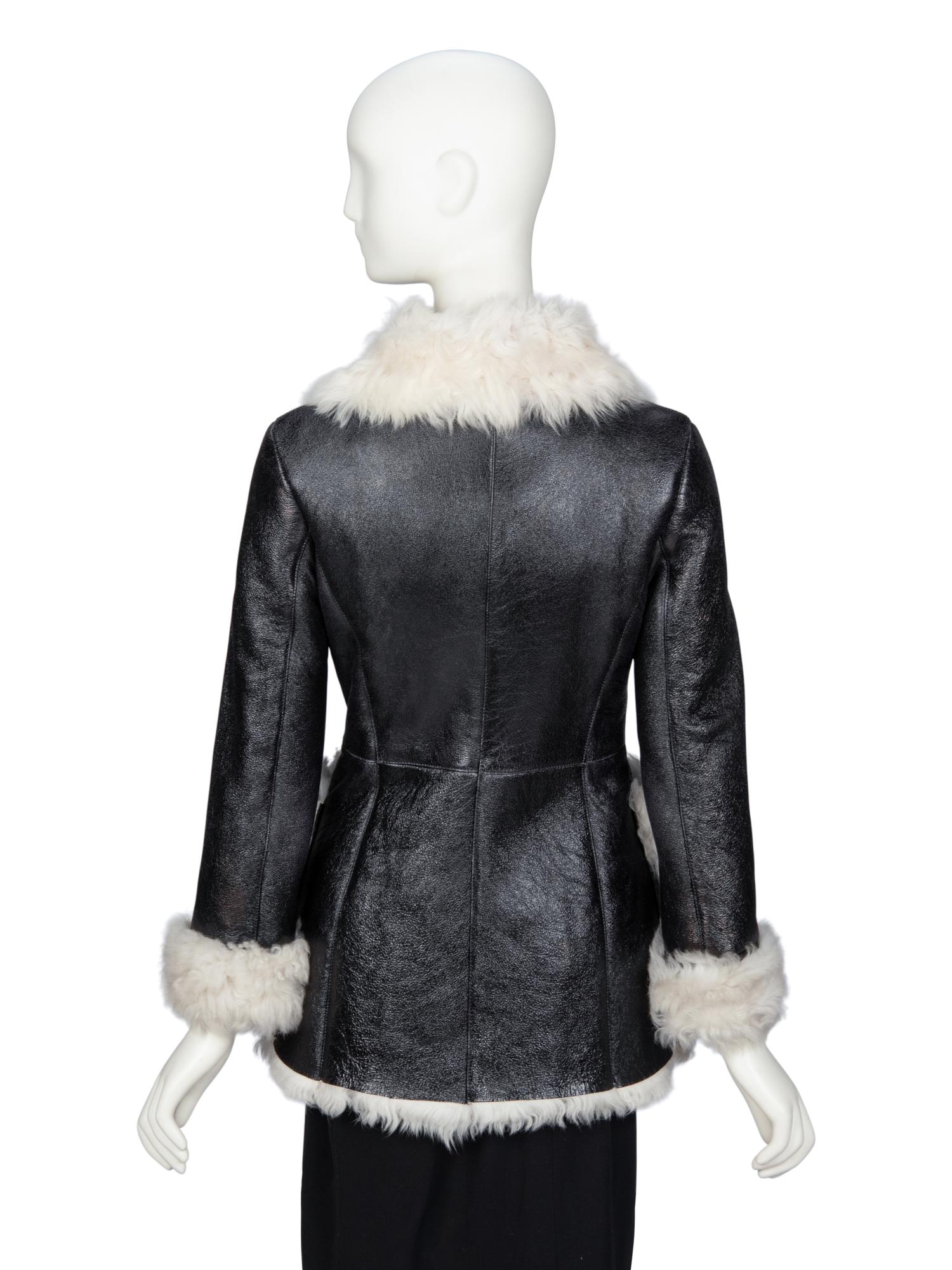PRADA, BLACK SHEARLING COAT