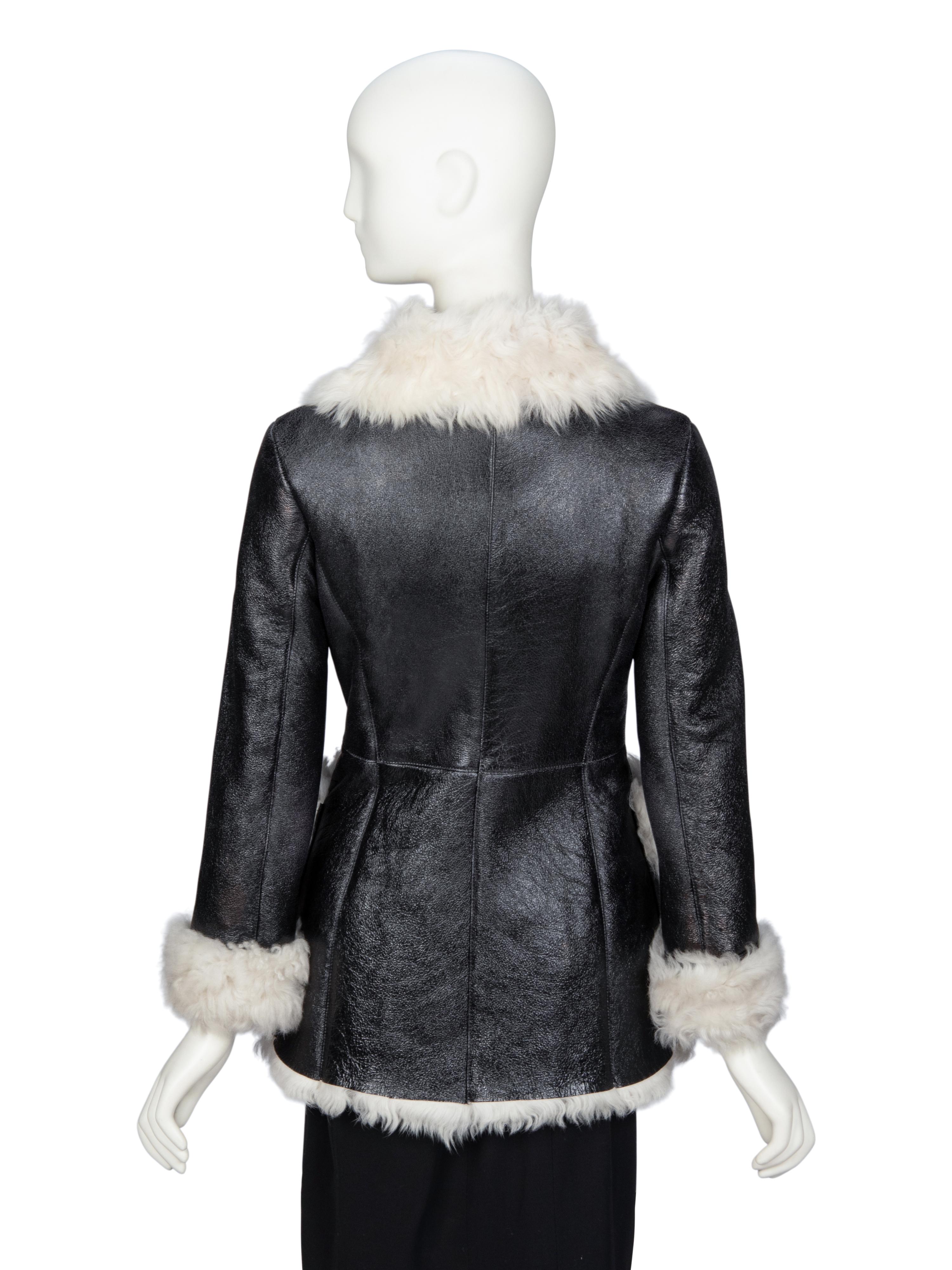 PRADA, BLACK SHEARLING COAT