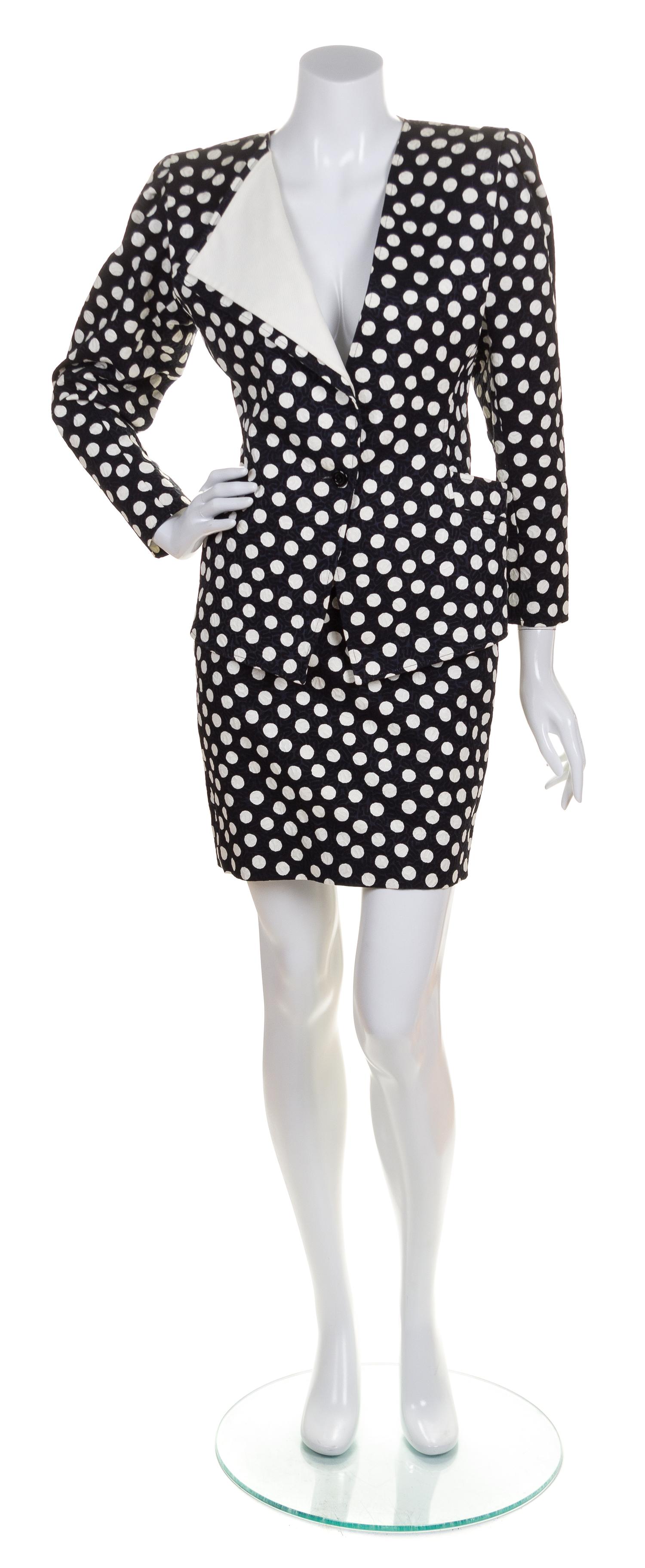An Ungaro Black and White Polka Dot Suit, Size 6.