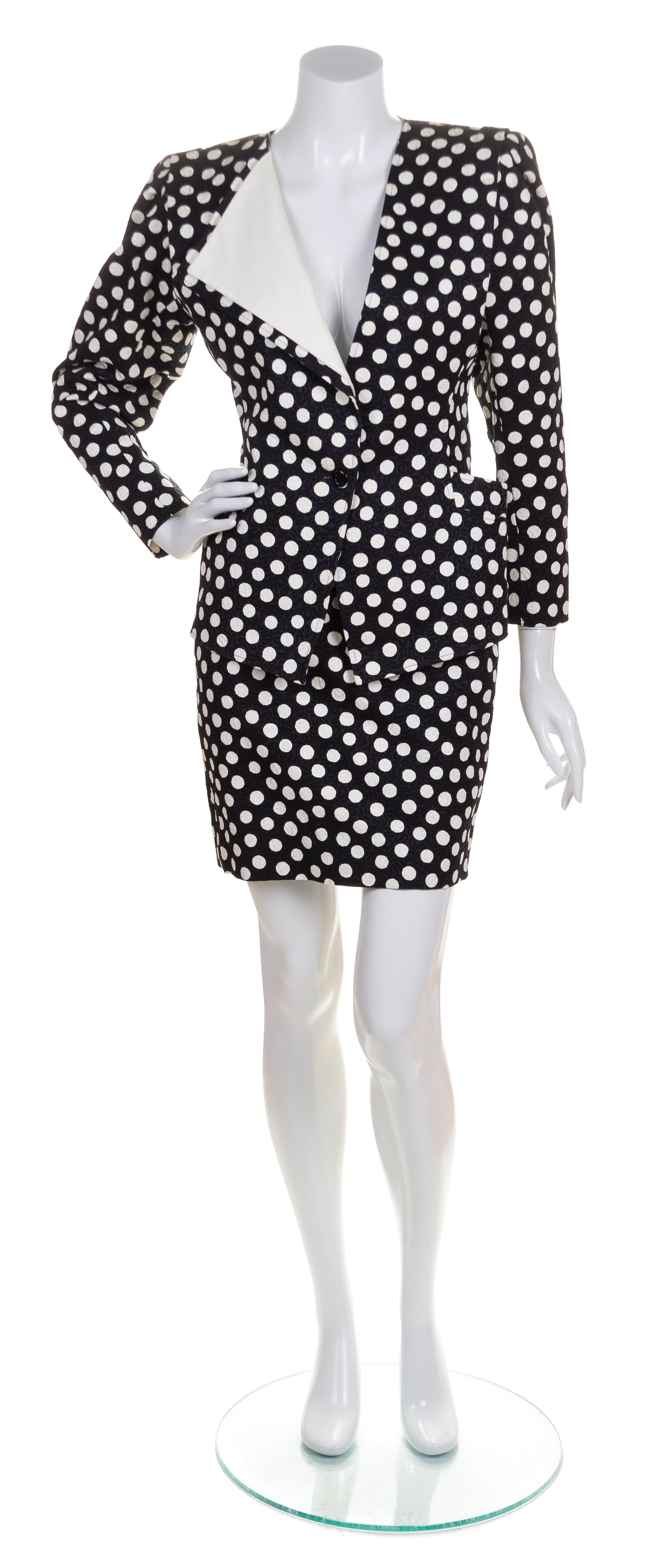 An Ungaro Black and White Polka Dot Suit, Size 6.