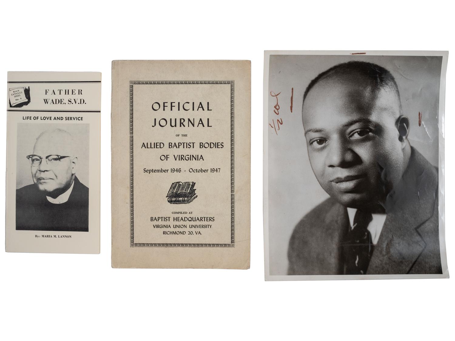 [RELIGION]. A group of 7 items involving African American churches and pastors, incl. AME Church membership card, Order of the Black Rose membership card, photographs, and imprints.