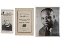 [RELIGION]. A group of 7 items involving African American churches and pastors, incl. AME Church membership card, Order of the Black Rose membership card, photographs, and imprints.