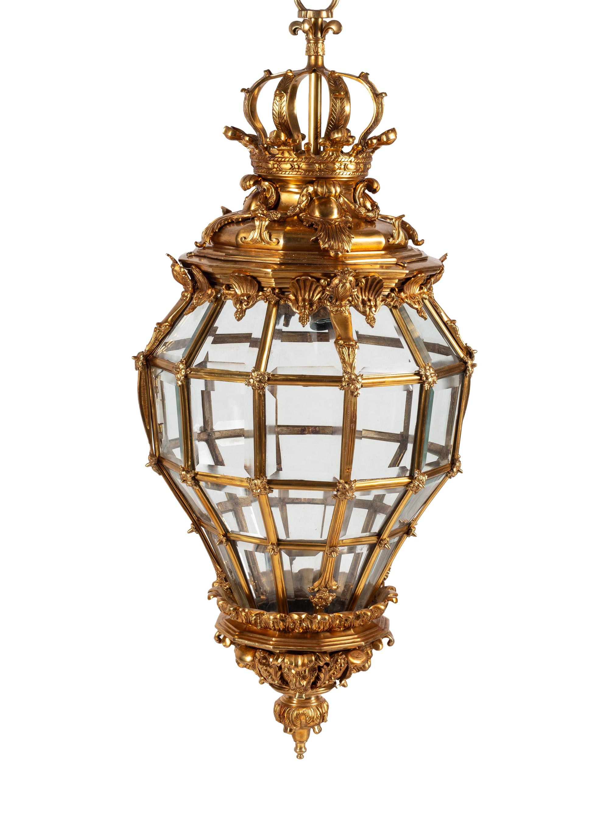 A Pair of Continental Gilt Bronze Hall Lanterns
