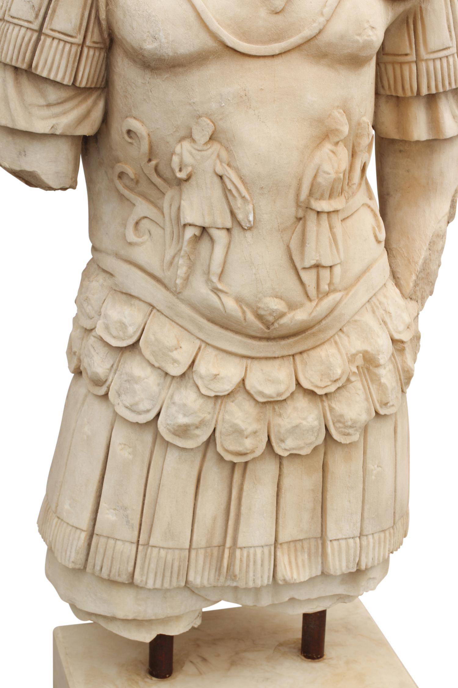 An Italian Carved Marble Torso of a Roman Soldier