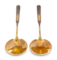 A Pair of Russian Niello Silver-Gilt Serving Spoons